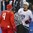 GANGNEUNG, SOUTH KOREA - FEBRUARY 17: USA's Jordan Greenway #18 has words with Vladislav Gavrikov #4 of the Olympic Athletes of Russia while linesman Vit Lederer tries to separate them during preliminary round action at the PyeongChang 2018 Olympic Winter Games. (Photo by Andre Ringuette/HHOF-IIHF Images)

